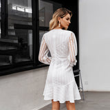V-neck flare white mini dress