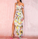 ABC applique off-shoulder gown