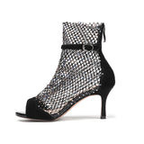 Peep-toe embellished mesh shoes