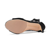 Peep-toe embellished mesh shoes