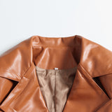 Pleated belted faux leather coat