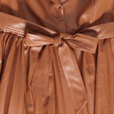 Pleated belted faux leather coat