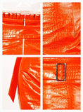 High-waist belted midi pencil skirt in orange