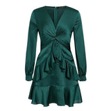 Lantern sleeve ruffled teal mini dress