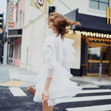 JEANIE pleated cascade mini dress