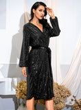 EMANI Alluring Wrap Party Dress in Black