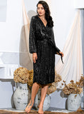 EMANI Alluring Wrap Party Dress in Black