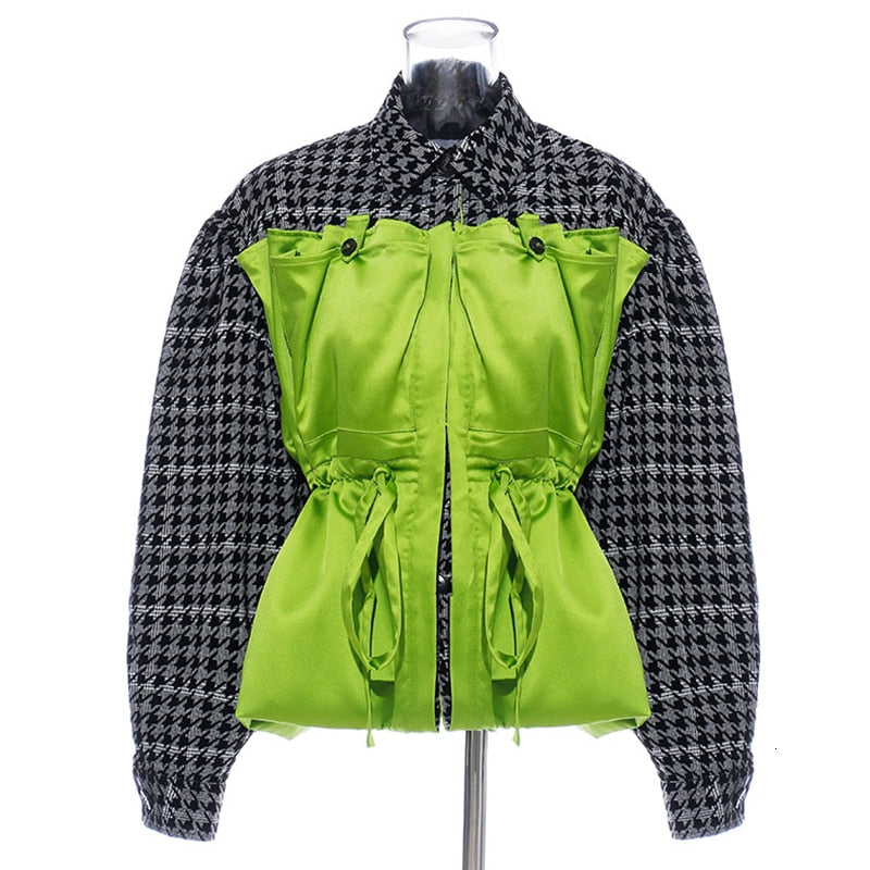 Plaid patchwork jacket in green