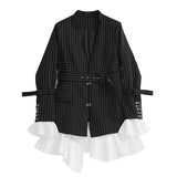 Striped pleated belted jacket