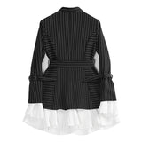 Striped pleated belted jacket
