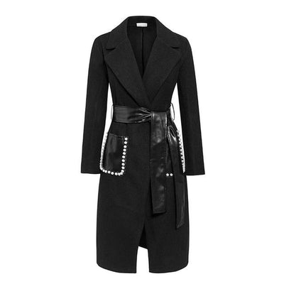 Wool-blend beaded trench coat