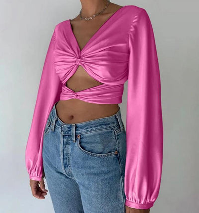 Back-crossed crop top in fuchsia