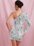 DALMATIAN one-sleeve asymmetric mini dress