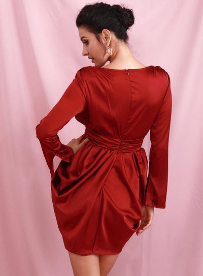 RUTH draped burgundy mini dress