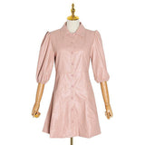 Faux Leather puff sleeve mini dress in pink