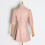 Faux Leather puff sleeve mini dress in pink