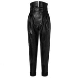 High-waist faux leather pants