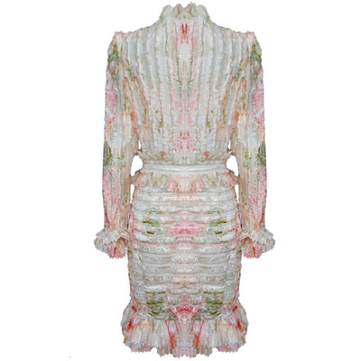 Floral ruched stand collar mini dress