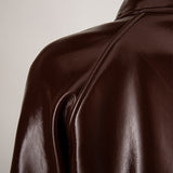 Turtleneck faux leather jacket in choco brown