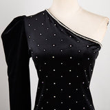 One-sleeve velvet embellished top