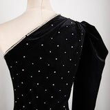 One-sleeve velvet embellished top