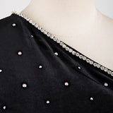 One-sleeve velvet embellished top