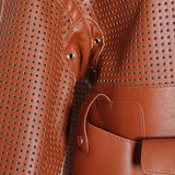 Hollow-out hooded faux leather jacket