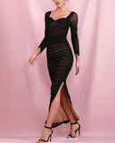 MONICA ruched slit gown