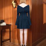 V-neck star studded navy blue dress