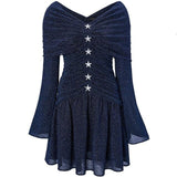 V-neck star studded navy blue dress