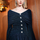 V-neck star studded navy blue dress