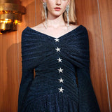 V-neck star studded navy blue dress