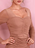 TOLEDO ruched midi dress in beige