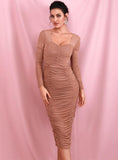 TOLEDO ruched midi dress in beige
