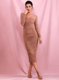 TOLEDO ruched midi dress in beige