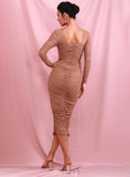 TOLEDO ruched midi dress in beige