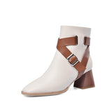 Side buckle color-block ankle boots