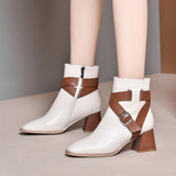 Side buckle color-block ankle boots