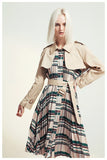 Pacthwork belted pleated trench coat