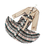 Pacthwork belted pleated trench coat