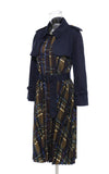 Pacthwork belted pleated trench coat