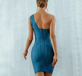 TILDA one-shoulder bandage dress in dark blue