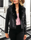Biker jacket with faux fur collar