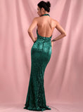 EMERALD halter slit gown