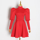 TANYA puff-sleeved flare dress in colors