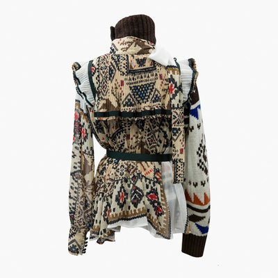 Patchwork asymmetric turtleneck sweater