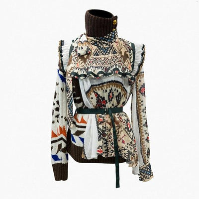 Patchwork asymmetric turtleneck sweater