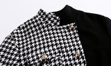 Patchwork houndstooth asymmetric coat