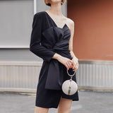 Asymmetric patchwork one-sleeve mini dress