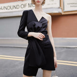 Asymmetric patchwork one-sleeve mini dress